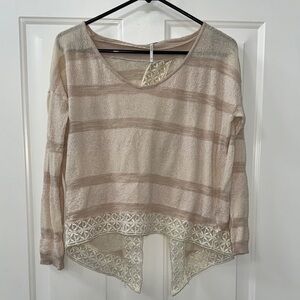 Free People Cream 3/4 Sleeve Asymmetrical Embellished Blouse